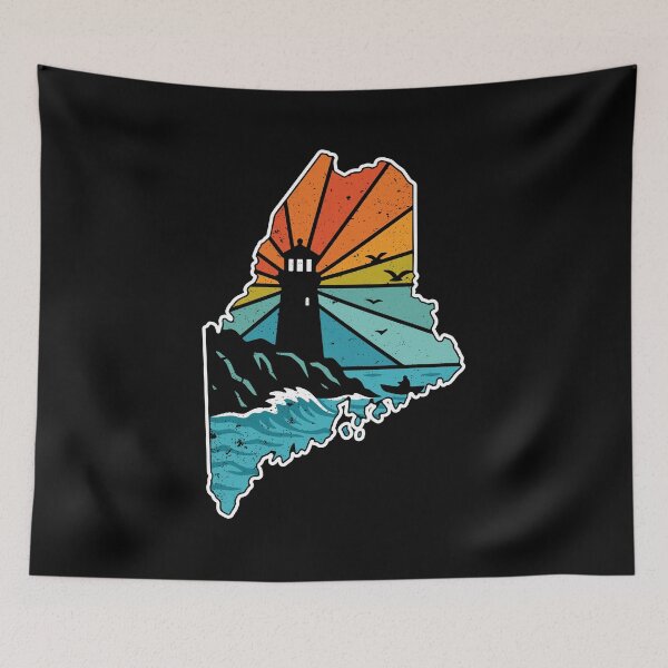 Item preview, Rumford Maine Map Lighthouse Retro Sunset Ocean designed and sold by gunaone-design.