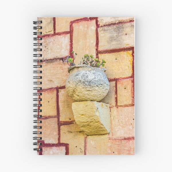 Item preview, Ancient Stone Planter with Succulent Plants Mounted on a Warm, Sunlit Terracotta Wall designed and sold by Nmallia.