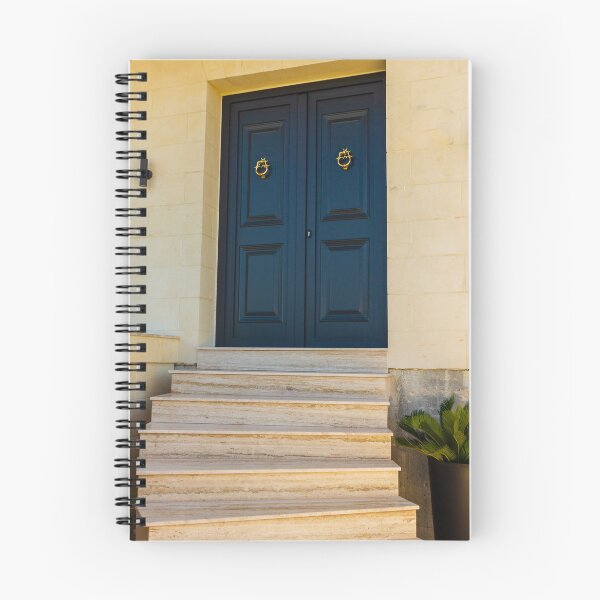 Item preview, Elegant Dark Blue Double Doors With Brass Knockers at Marble Stone Entrance Steps designed and sold by Nmallia.
