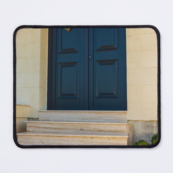Item preview, Elegant Dark Blue Double Doors With Brass Knockers at Marble Stone Entrance Steps designed and sold by Nmallia.