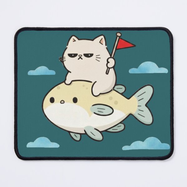 Item preview, Serious Cat Riding a Fish – Funny Cute Adventure Cat designed and sold by Mousy17.