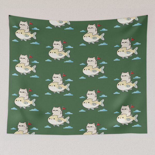 Item preview, Serious Cat Riding a Fish – Funny Cute Adventure Cat designed and sold by Mousy17.