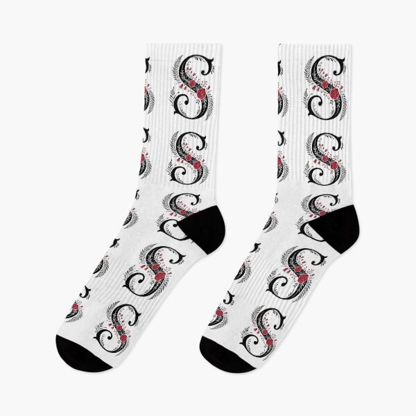 Item preview, Black and red Floral Letter S Botanical Monogram designed and sold by ITCHAWAWAA.