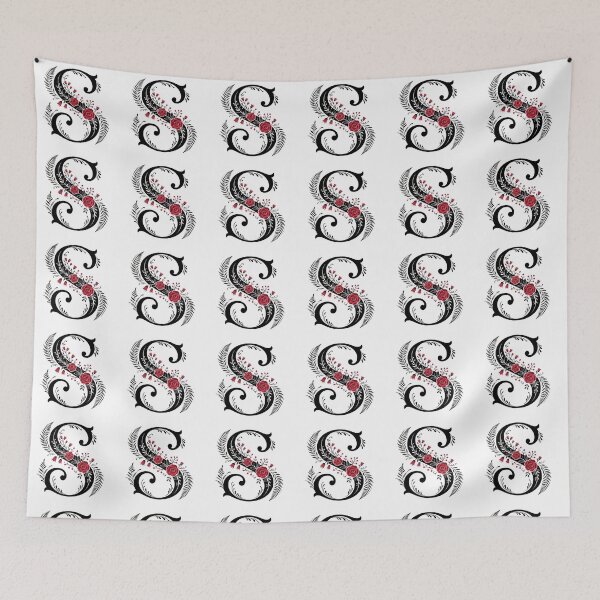 Item preview, Black and red Floral Letter S Botanical Monogram designed and sold by ITCHAWAWAA.