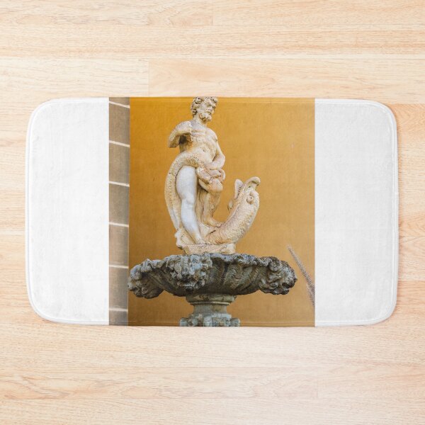 Item preview, Ancient Stone Statue Of Man Holding A Fish Above An Ornate Fountain Basin designed and sold by Nmallia.