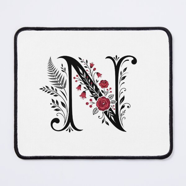 Item preview,  Black and red Floral Letter N Botanical Monogram designed and sold by ITCHAWAWAA.