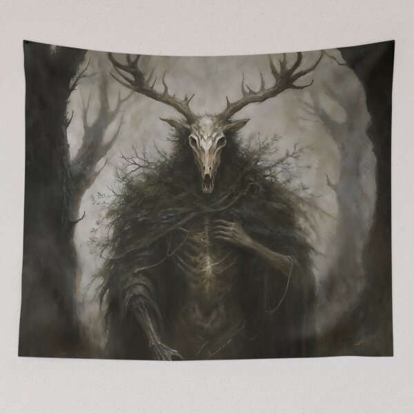 Item preview, Gothic Deer Skull Forest Spirit Wendigo Painting designed and sold by DarkHolyQueen.