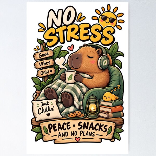 Item preview, No Stress Capybara – Peace Snacks and No Plans designed and sold by Srijan-studio.
