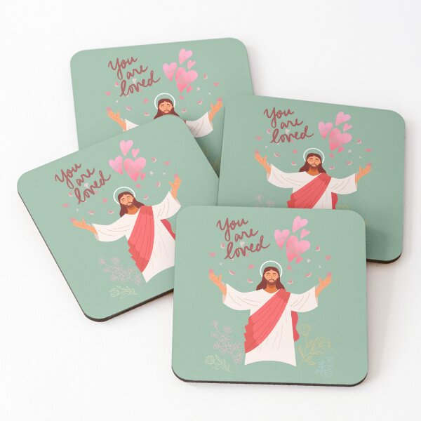 Item preview, "You are loved" Jesus - Illustration Hearts and Flowers Sage Green designed and sold by Dany and Dom.