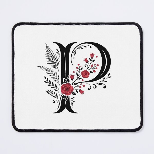 Item preview, Black and red Floral Letter P Botanical Monogram designed and sold by ITCHAWAWAA.