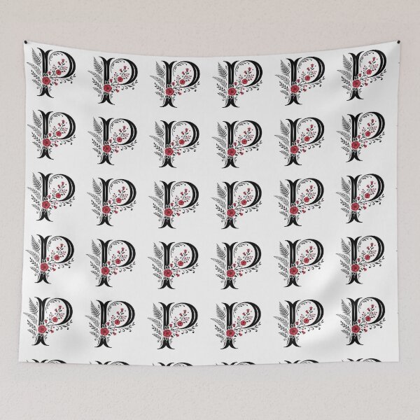 Item preview,  Black and red Floral Letter P Botanical Monogram designed and sold by ITCHAWAWAA.