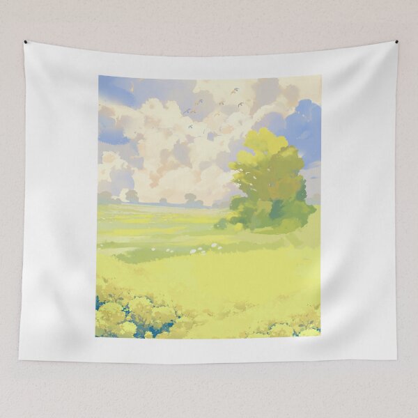 Item preview, Bright Anime Summer Meadow Watercolor Landscape Background designed and sold by Rehnair.