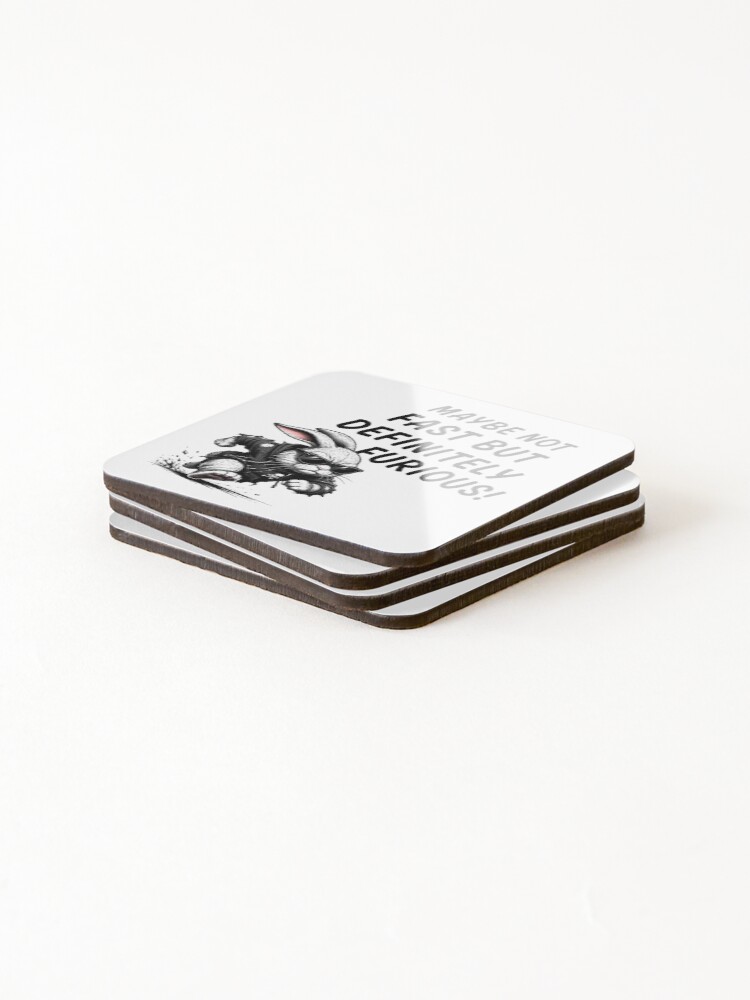 Thumbnail 4 of 5, Coasters (Set of 4), Maybe Not Fast But Definitely Furious Rabbit designed and sold by zmsl.
