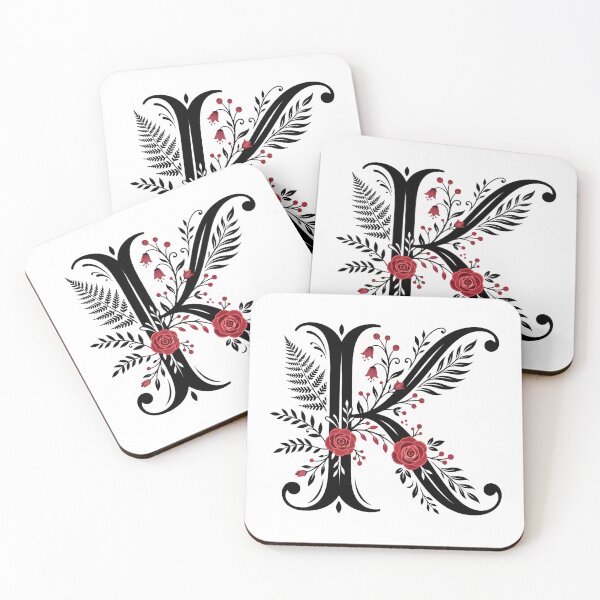 Item preview, Black and red Floral Letter K Botanical Monogram designed and sold by ITCHAWAWAA.