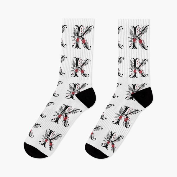 Item preview, Black and red Floral Letter K Botanical Monogram designed and sold by ITCHAWAWAA.