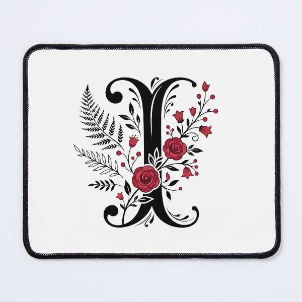 Item preview,  Black and red Floral Letter I Botanical Monogram designed and sold by ITCHAWAWAA.