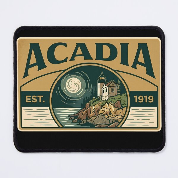 Item preview, Acadia Vintage Patch Retro Maine Coast Lighthouse Night Sky Hiking Souvenir designed and sold by LittleArij.