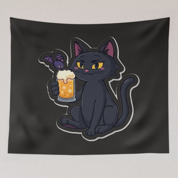 Item preview, Black Vampire Cat Drinking a Cold Beer designed and sold by MargaretPolanco.