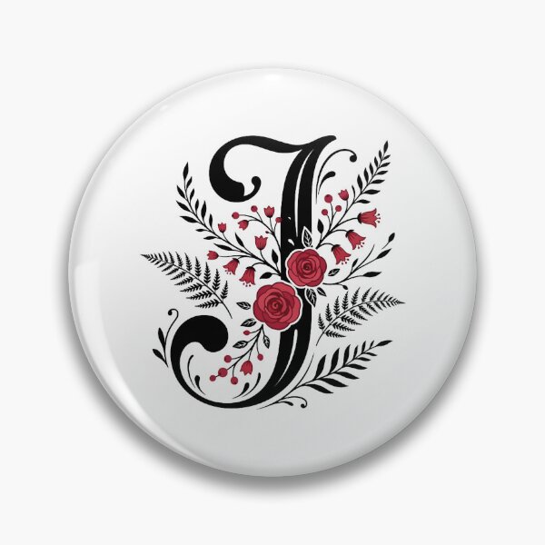 Item preview, Black and red Floral Letter J Botanical Monogram designed and sold by ITCHAWAWAA.