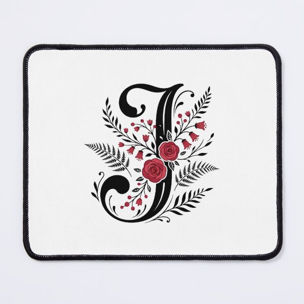 Item preview, Black and red Floral Letter J Botanical Monogram designed and sold by ITCHAWAWAA.