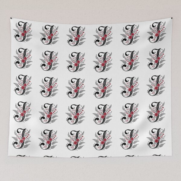 Item preview, Black and red Floral Letter J Botanical Monogram designed and sold by ITCHAWAWAA.