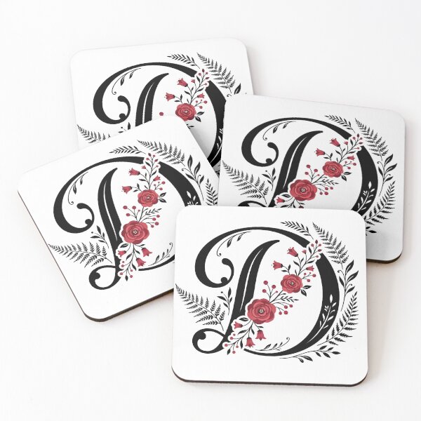 Item preview, Black and red Floral Letter D Botanical Monogram designed and sold by ITCHAWAWAA.