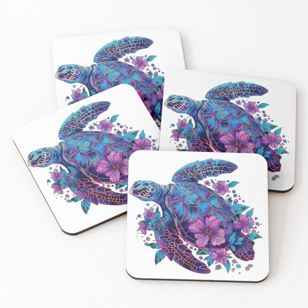 Item preview, Celestial Sea Turtle Voyager: Vibrant Nebula Shell & Flowers designed and sold by zoughlal.