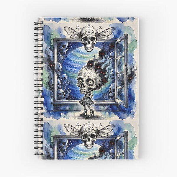 Item preview, Sugar Skull Girl Open Window Cosmic Planet Dark Watercolor Art designed and sold by LujziWorld.