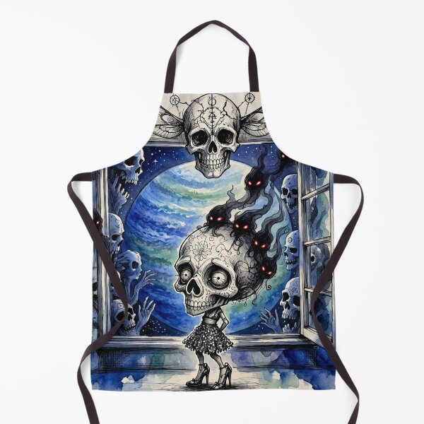 Item preview, Sugar Skull Girl Open Window Cosmic Planet Dark Watercolor Art designed and sold by LujziWorld.