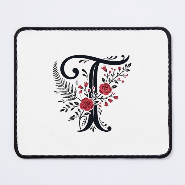 Item preview, Black and red Floral Letter T  Botanical Monogram designed and sold by ITCHAWAWAA.