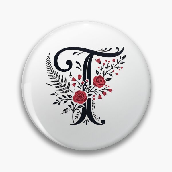 Item preview, Black and red Floral Letter T  Botanical Monogram designed and sold by ITCHAWAWAA.