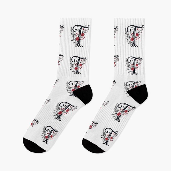 Item preview, Black and red Floral Letter T  Botanical Monogram designed and sold by ITCHAWAWAA.