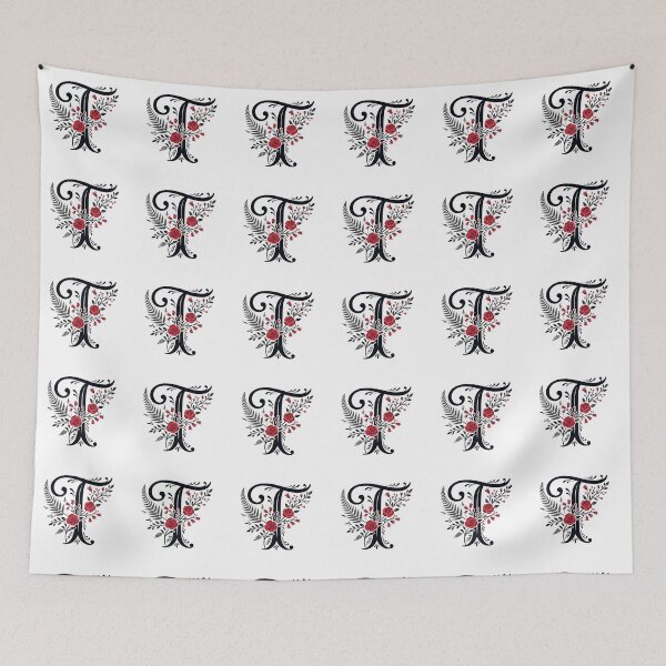 Item preview, Black and red Floral Letter T  Botanical Monogram designed and sold by ITCHAWAWAA.
