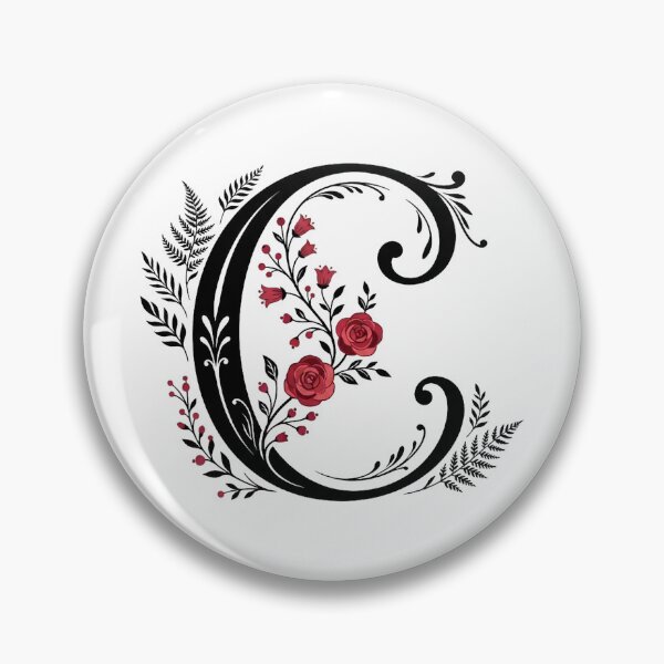 Item preview, Black and red Floral Letter C Botanical Monogram designed and sold by ITCHAWAWAA.