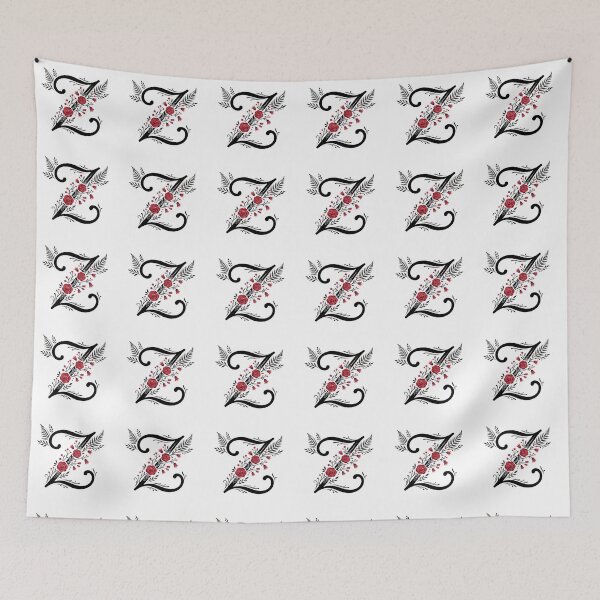 Item preview, Black and red Floral Letter Z Botanical Monogram designed and sold by ITCHAWAWAA.