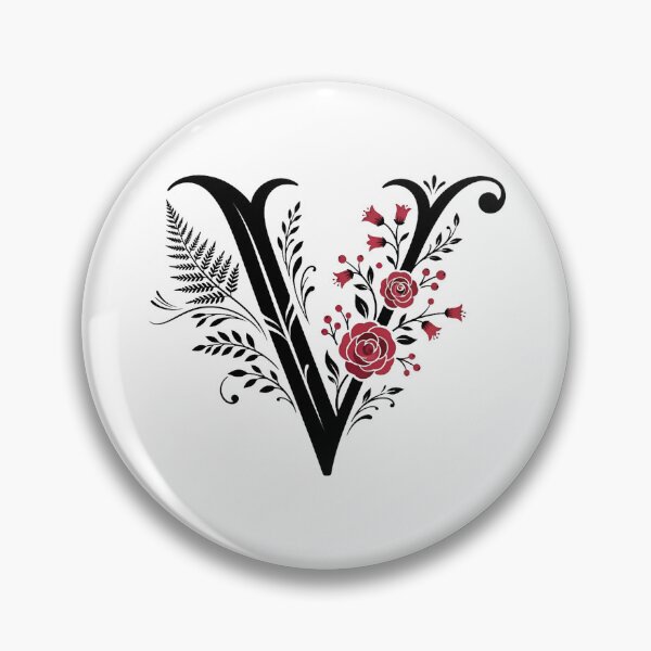 Item preview, Black and red Floral Letter V Botanical Monogram designed and sold by ITCHAWAWAA.