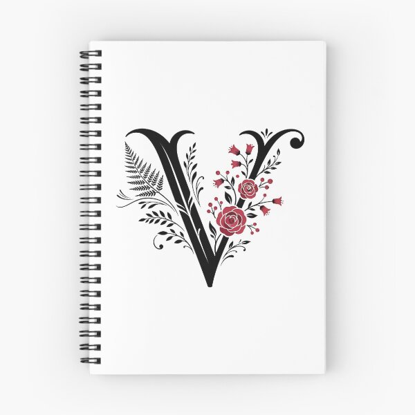 Item preview, Black and red Floral Letter V Botanical Monogram designed and sold by ITCHAWAWAA.