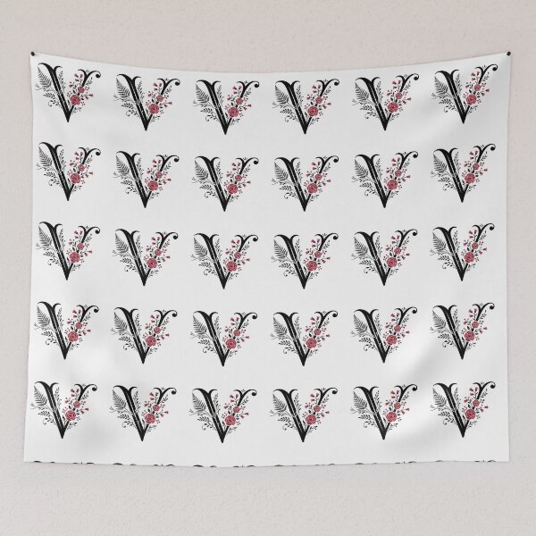 Item preview, Black and red Floral Letter V Botanical Monogram designed and sold by ITCHAWAWAA.