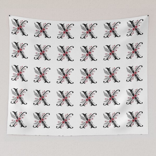 Item preview, Black and red Floral Letter X Botanical Monogram designed and sold by ITCHAWAWAA.