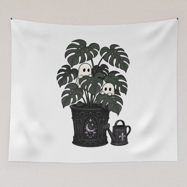 Item preview, Monstera Ghosts Gothic Houseplant Garden Illustration designed and sold by Artmares.