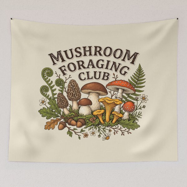 Item preview, Mushroom Foraging Club Vintage Woodland Fungi Botanical Illustration designed and sold by Pick&Grin.