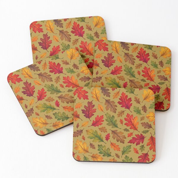 Item preview, Falling Autumn Fall Leaves Oak Leaf Seamless Repeating Pattern on Olive Green designed and sold by Itaya Art.
