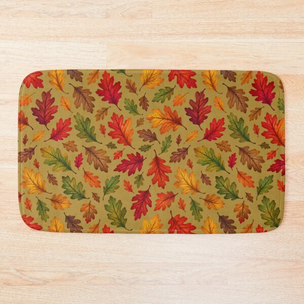 Item preview, Falling Autumn Fall Leaves Oak Leaf Seamless Repeating Pattern on Olive Green designed and sold by Itaya Art.