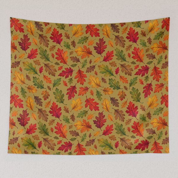 Item preview, Falling Autumn Fall Leaves Oak Leaf Seamless Repeating Pattern on Olive Green designed and sold by Itaya Art.