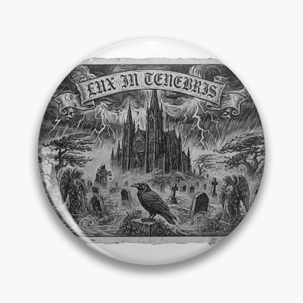 Item preview, Lux In Tenebris Gothic Cathedral Graveyard Raven Dark Woodcut designed and sold by Neurospicy Trolls.