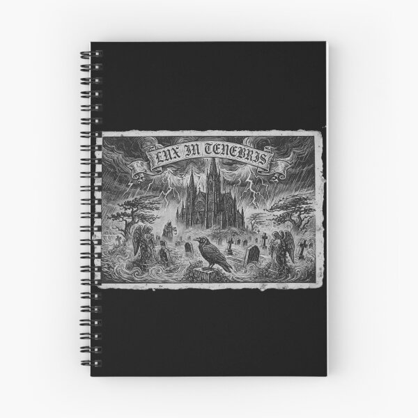 Item preview, Lux In Tenebris Gothic Cathedral Graveyard Raven Dark Woodcut designed and sold by Neurospicy Trolls.