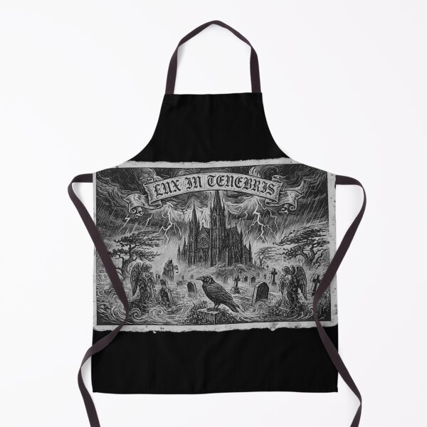 Item preview, Lux In Tenebris Gothic Cathedral Graveyard Raven Dark Woodcut designed and sold by Neurospicy Trolls.