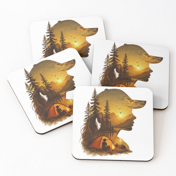 Item preview, Vintage Silhouette of a Woman Camping designed and sold by GabeMountainArt.