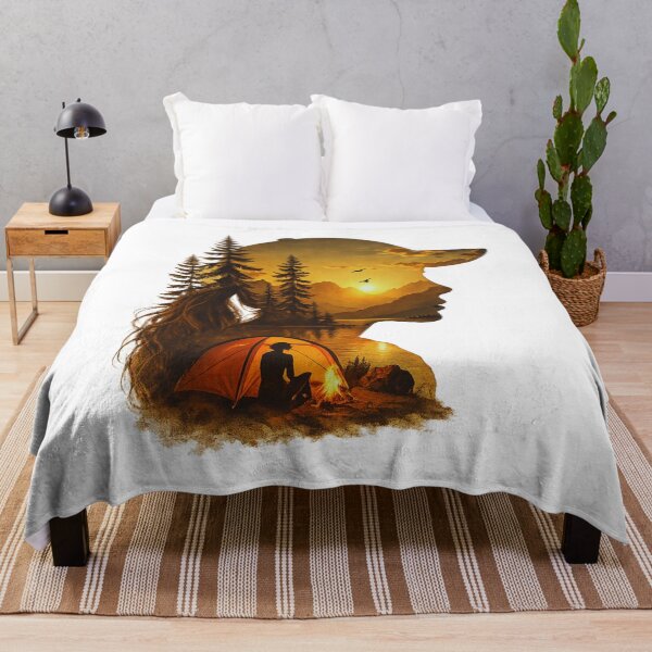 Item preview, Vintage Silhouette of a Woman Camping designed and sold by GabeMountainArt.