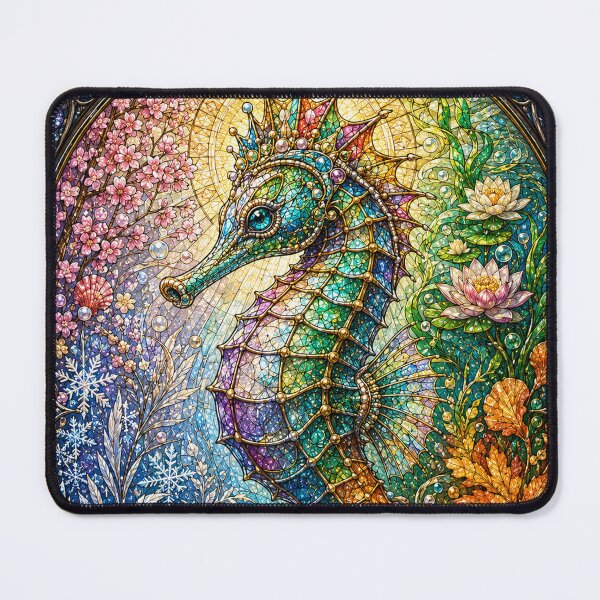 Item preview, The Seahorse of the Four Seasons – Guardian of the Oceans in stained glass designed and sold by Pixel Sakura Gallery.